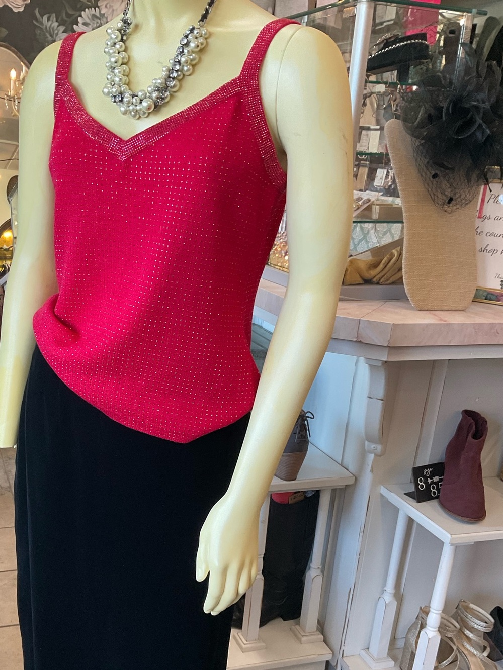 NEW St. John Tank bright Red party holiday evening sparkly crystals Knit S M - Picture 3 of 17